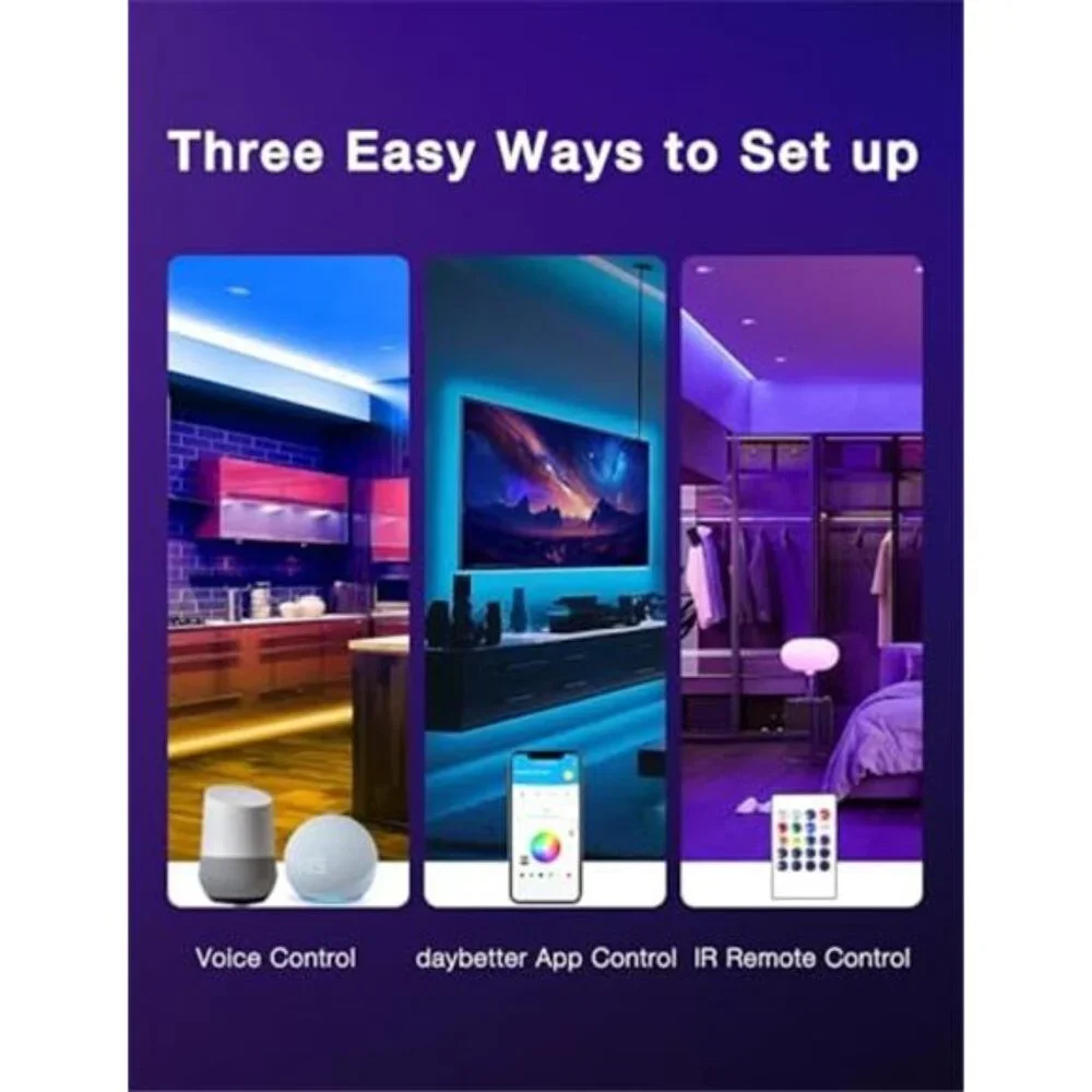 Smart LED Strip Lights 100ft WiFi RGB Color Changing Music Sync Voice Control